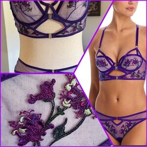 Authentic Thistle & Spire Embroidered Dryad Bralette & Panty in Purple, XL